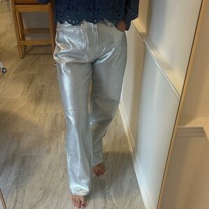 Abercrombie & Fitch curve Love silver metallic jeans